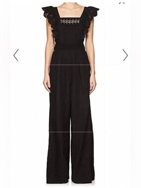 Ulla Johnson Black Lace Ruffle Open Back Wide Leg Jumpsuit Boho Romantic Size 2